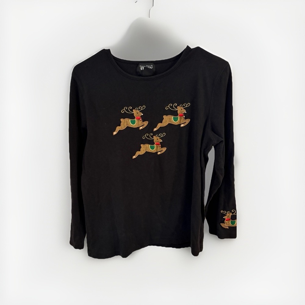 Designers Studio Originals Women's Christmas Reindeer Pullover Sz L